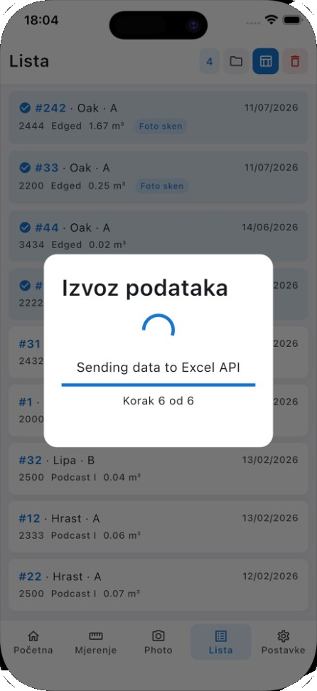 LumberMeter measurement list exporting data to Excel